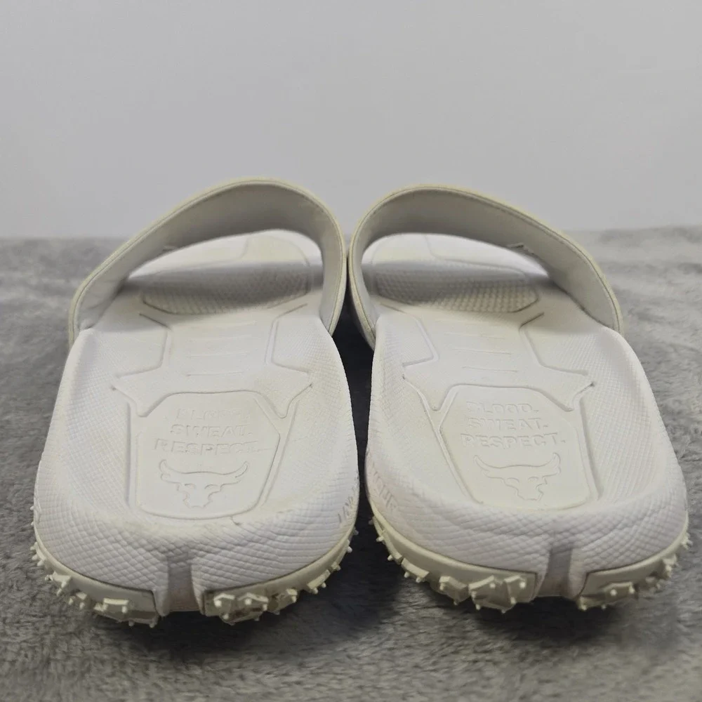Under Armour Project Rock Slides Mens 10 White Michelin Gripper Sandals 3023761